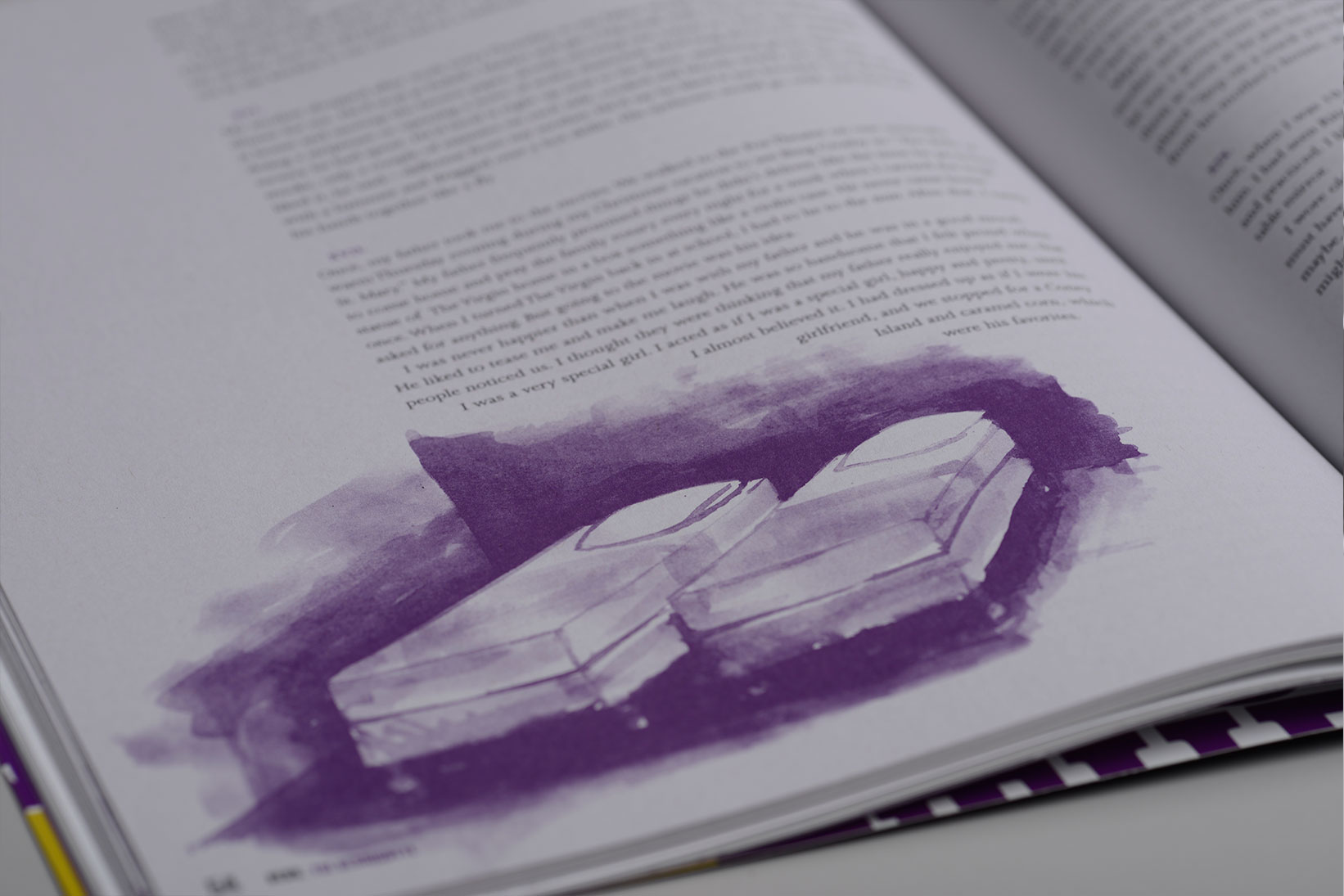 Creative Nonfiction Magazine spread with illustration of two single beds